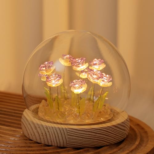Image of Pretty Purple Rose Lamps Flower Night Light Cute Bedroom Decor Gifts for Women - Battery Powered (not Included)