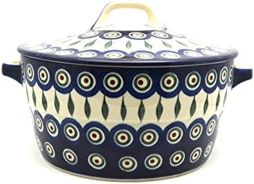 Polish Pottery Baker - Round Covered Casserole - Peacock
