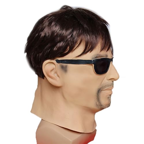 buyzg Masque en silicone réaliste pour jeune homme, visage humain avec cheveux, accessoires de cosplay en latex doux, couverture de visage en latex pour Halloween – vue 3