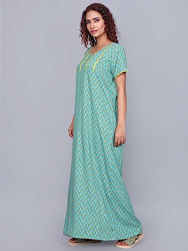 Image of Evolove Women's Cotton Long Maxi Night Gown Nighty Dress with Pocket & Stylish Button, Super Soft Comfortable (LNG-Button)