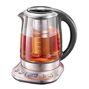 Wasserkocher mit Temperatureinstellung, 2200W Glaswasserkocher, LCD-Display Wasserkocher, 120Mins Warmhaltefunktion, Abnehmbares Tee-Ei, 1.7L Teekessel