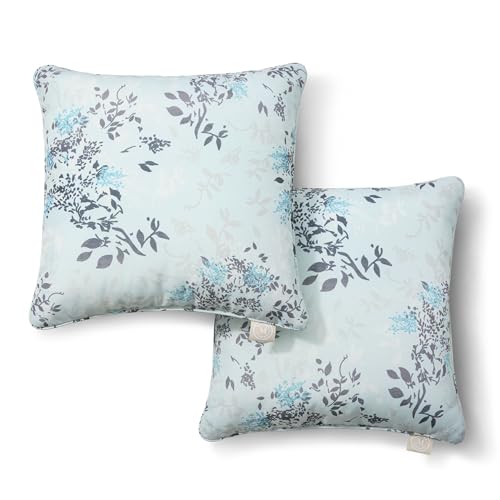 Martha Stewart Charming Foliage Indoor Outdoor Decorative Pillow 2-Pack Set, UV Fade Resistant, Water Repellent, Printed Floral Design, Aqua Blue, 18
