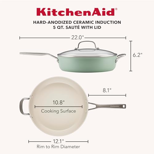 Image of KitchenAid Hard Anodized Non Stick Ceramic Frying Pan 5-Qt, Cardamom
