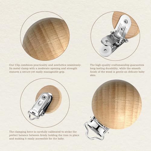 Image of 10PCS Natural Beech Wood Pacifier Suspender Clips, for Teething Grasping Toy, Charm DIY Pacifier Clips Holder Accessories