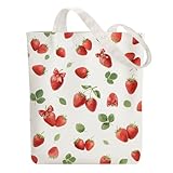 ANATTASOUL Bolsa de Tela Impresa Lazo De Fresa, Tote Bag Tela Mujer,Shopper Algodón 38 * 40cm, Beige Bolsa de Transporte para Mujer, Saco Tote Bag de Lona Regalo