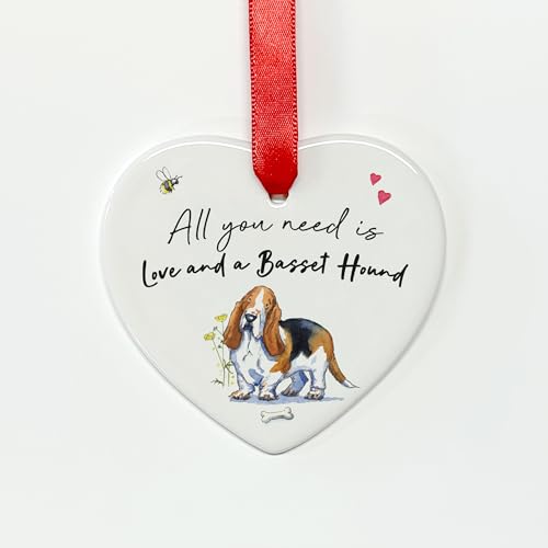 Image Industry Cuore in ceramica Love and a Basset Hound, regalo per gli amanti dei cani, regalo commemorativo per cani