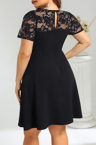 Image of Plus Size Cocktail Dress - Lace Wedding Guest Party Crew Neck Short A Line Dresses Women