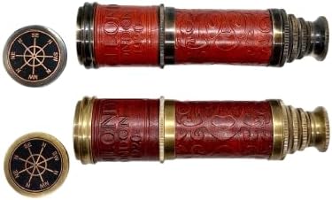 Brass Telescope Pirates Spyglass Nautical Gift Anniversary Birthday Handcraft Pullout with Hardwoodbox Box (Brown Antique)