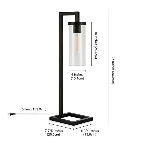 Image of Henn&Hart 26 inch Tall Table Lamp with Glass Shade in Blackened Bronze /Seeded, Lamp, Desk Lamp for Home or Office