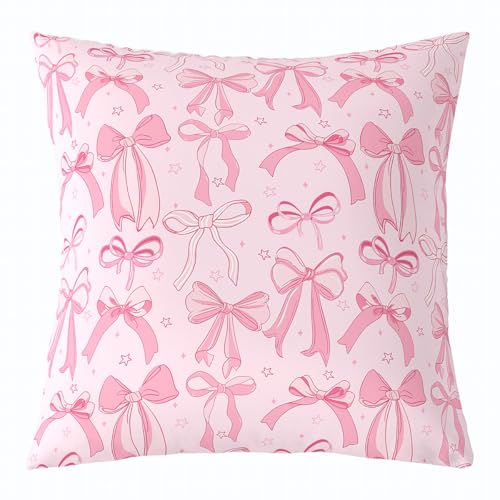 Erosebridal Butterfly Bowknot Tie Stars Throw Pillow Cover for Girls Kids Teens Kids Pink Fairy Home Office Sofa Couch Bed Cushion CaseReversible BOE Knot 20x20 Inch Cushion Cover