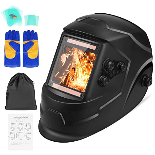 Image of NDUUN Welding Helmet Auto Darkening Welder Mask 3.94" X 3.66" Large View True Color Solar Powered with Adjustable Shade Range 4/5-9/9-13 and 4 Arc Sensor for TIG MIG ARC Hood