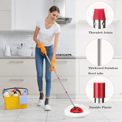 Image of Spin Mop Replacement Handle, 4-Section 30-to-58 inch Mop Replacement Stick Compatible with Ocedar Mop Handle for Easy Wring Mop Refills, Germany Screw Joint (Red 2 Pack)