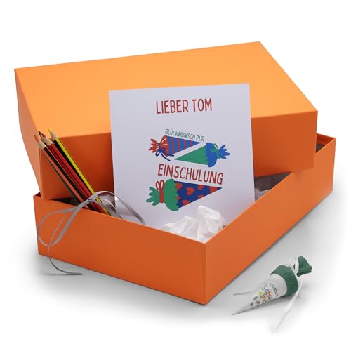 Geschenk- und Aufbewahrungsbox DIN A4 - Karton mit Deckel - 1 Stück - Farbe: Orange - 302 x 213 x 70 mm