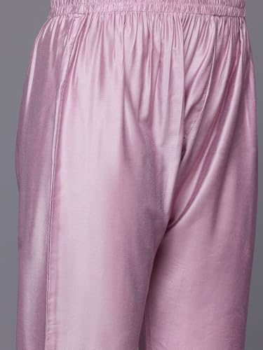 Image of Varanga Women's Silk Blend Kurta Set - Elegant Mauve Silk Kurta for Festive & Special Occasions