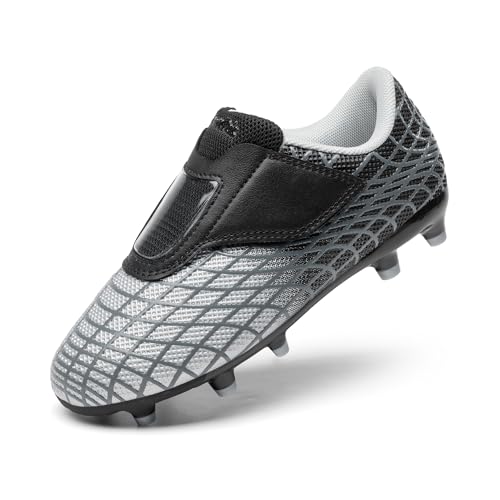DREAM PAIRS Boys Girls Soccer Cleats Firm Ground Kids Youth Athletic Outdoor Football Shoes,Size 9 Toddler,Silver/Black,KKUMSO2510