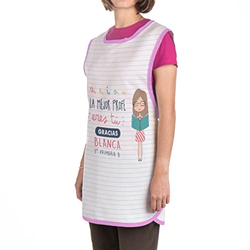Wanapix | Estola Maestra Personalizada Con Nombre O Texto| Babi Profesora Personalizable | Bata Profesora| Guardería, Infantil, Primaria |Casulla Maestra | Rosa - (A, E, I, O, U) Profesora