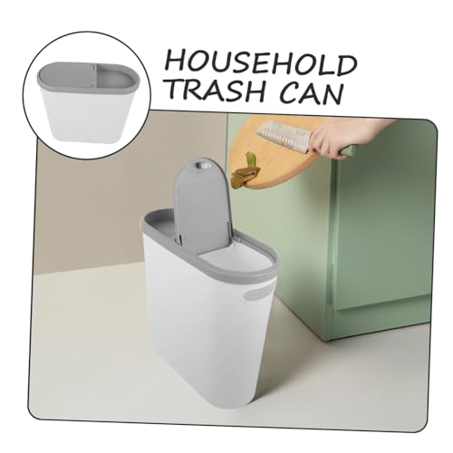 Bote de basura rectangular blanco con tapa de presión miniatura 7