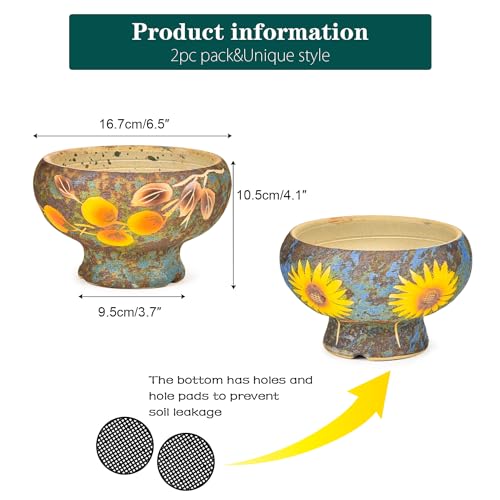 Image of Sungmor Small Succulent Planters Set of 2, Beautiful Hand Crafted Ceramic Plant Pots Cute Cactus Pot, 6.5 Inch Flower Pots for Indoor Plants with Drainage, Desktop Windowsill Home Office Decor Pots