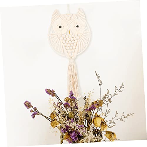 Tapiz de macramé de búho colgante: decoración del hogar estilo boho chic de algodón 3