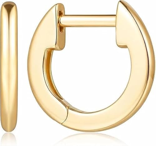 Image of 9ct Gold Hoop Earrings for Women Minimalist Small Gold Huggie Earrings,16mm