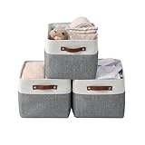 DECOMOMO Foldable Storage Bin [3-Pack] Collapsible Sturdy Cationic Fabric Storage Basket Cube W/Handles for Organizing Shelf Nursery Home Closet & Office (Dark Grey and White, Large - 15 x 11 x 9.5)