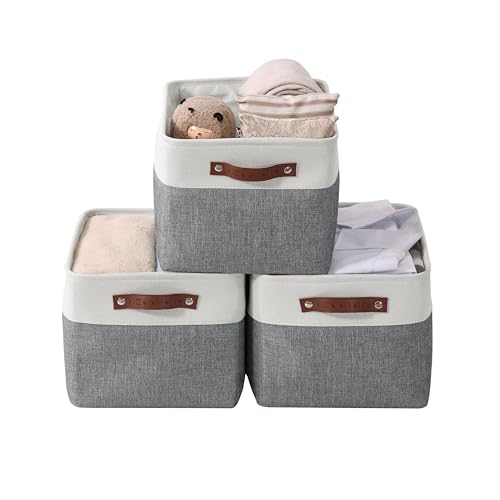 Image of DECOMOMO Foldable Storage Bin [3-Pack] Collapsible Sturdy Cationic Fabric Storage Basket Cube W /Handles for Organizing Shelf Nursery Home Closet (Slate Grey and White, Extra Large - 15.8 x 12.5 x 10)