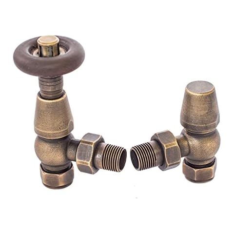 Chelsea TRV Traditional Themed Thermostatic Antique Radiator Valve Set Pair, Antique Brass Cover