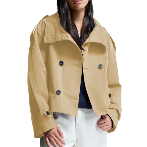 Women's Cropped Trench Coat Double Breasted Short Jacket High Collar Fall Winter Coats Trendy Outfit with Belt4