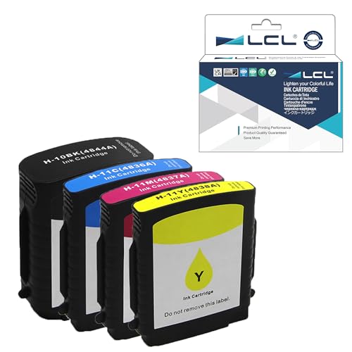 LCL Compatible Ink Cartridge Replacement for HP 10 11 C4844A C4836A C4837A C4838A 1000 1100 1100d 1100dtn 1200 1200d cp1700ps 2000cn 2200se 2000c 2200xi 2200 (4-Pack Black Cyan Magenta Yellow)