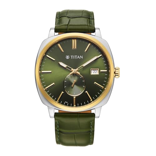 Image of Titan Classique Suave 2.0 Analog with Green Dial Green Leather Strap Watch for Men - 90189BL01