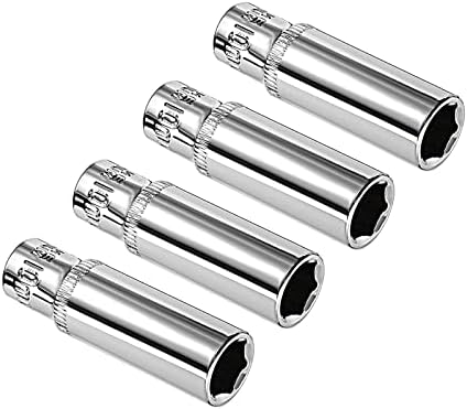 Kozelo 4pcs 6 Point Deep Socket - [1/4 Inch x 10mm] Square Drive for Car Mechanical Equipment Repair Use, CR-V Steel Metric Sizes