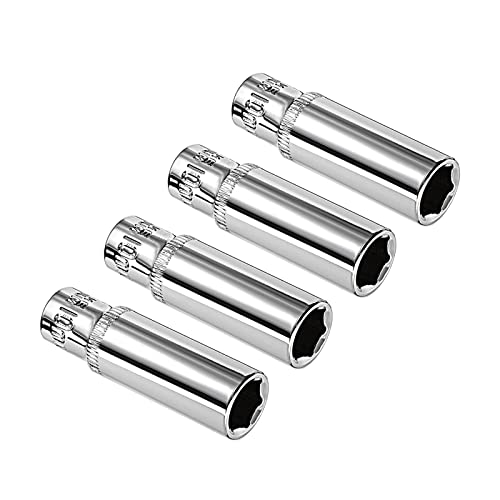 Kozelo 4Pcs 6 Point Deep Socket - [1/4 Inch X 10Mm] Square Drive For Car Mechanical Equipment Repair Use, Cr-V Steel Metric Sizes #TOP3