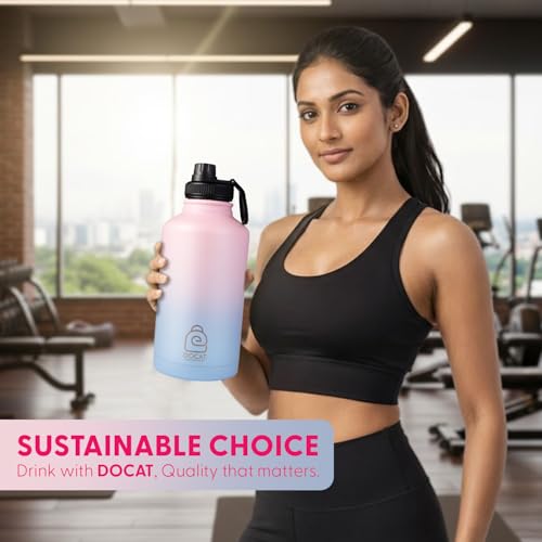 Image of DOCAT Water Bottle 2 Litre, Stainless Steel Sipper Water Bottle, Leak Proof Lid, Rust Proof, 24 Hours Hot and Cold Thermosteel Vacuum Insulated Water Bottle for Travel, Home, Gym, Office