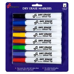 Skilcraft 7520-01-186-3605 Dry Erase Marker, Chisel Tip, 8 Color Set