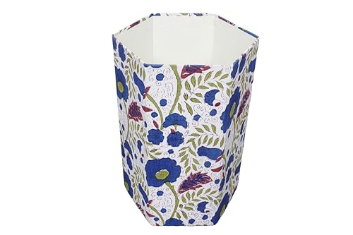 Image of Generic 3.3 Gallon Cotton Hand Block Printed Paper Waste Basket |Small Decorative Trash Can for Housewarming Gifts in Living Room, Bedroom, Bathroom | Eco-Friendly, Plastic-Free (1, WHITE BLUE GREEN)