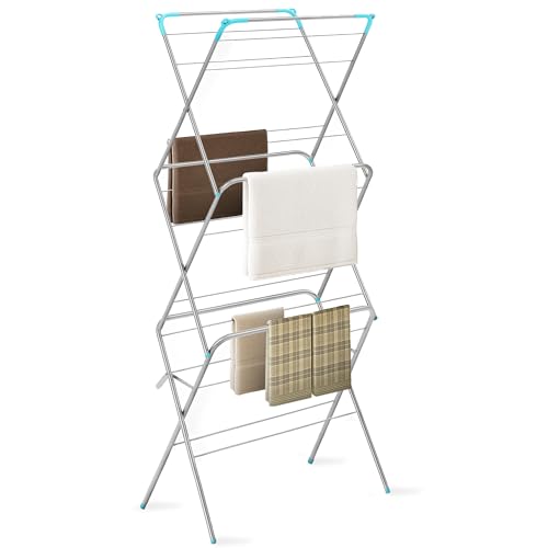 ZENO Clothes Drying Rack 3 Tier | Clothes Airer | Laundry Drying Rack for Outdoor & Indoor Use | Steel Clothes Airer Rack with Non Slip Feet | Flat Foldable & Space Saving | Holds Up To 10KG