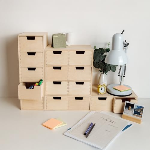 Creative Deco Schubladen-Box aus Birken-Sperrholz | 6 Schubladen | 28,5 x 20 x 28,5 cm (+/- 1 cm) | Mini-Kommode für Kleinigkeiten | Perfektes Ordnungssystem für Lagerung, Decoupage & Dekoration - 6