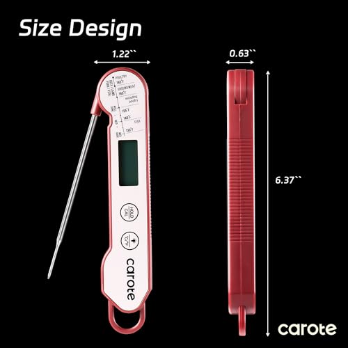 CAROTE Digital Meat Thermometer-Instant Read, Waterproof Food Thermometer with Backlight for Cooking, Grilling, BBQ, Candy, Kitchen Gadgets & Stocking Stuffers Gift for Men (Red)