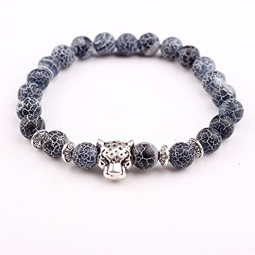 Giwotu Unisex 8 mm Volcanic Lava Rock Gold Plated Panther Leopard Head Bead Buddha Bracelet Natural Stone Essential Oil Diffuser Chakra Yoga Stretchable Bracelet2