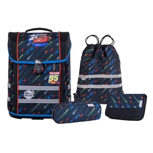 McNeill Cars Perfecto SchulranzenSet 5-teilig – Ergonomischer Schulranzen mit gefülltem Federmäppchen, Sportbeutel & mehr im Disney Cars Design – Reflektoren, Brust- und Beckengurt, für Grundschule