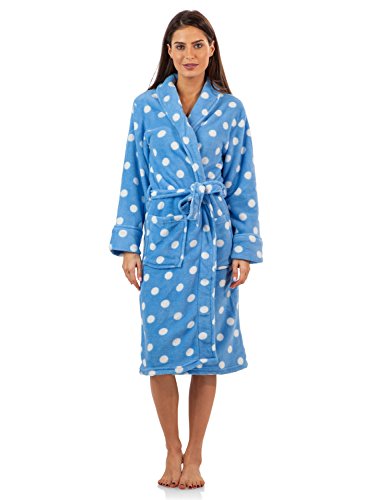 Casual Nights Women's Fleece Plush Robe - Blue/Dots - Medium