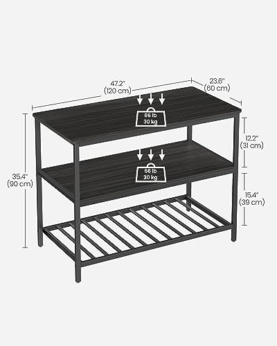 Image of VASAGLE Kitchen Island with 3 Shelves, 47.2 Inches Width Kitchen Shelf with Large Worktop, Stable Steel Structure, Industrial, Easy to Assemble, Ebonised Oak and Black UKKI001B42
