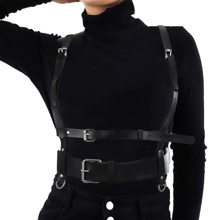 Leather Chest Harness Black Wide Waist Belt Fashion Rave Body Accessory for Women