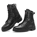 wideway Hombres Piel Plena Flor Botas de 8 pulgadas Militar Táctico Policía deber botas con cremallera lateral