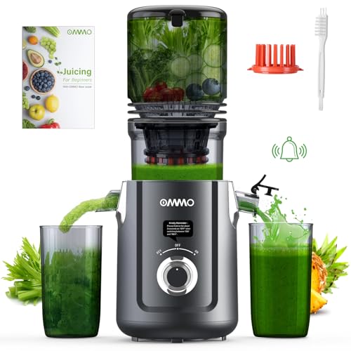 OMMO Cold Press Juicer Machines: 5.1" Wide Feed Chute Slow Masticating Juicer for Whole Fruits & Vegetables, Easy to Clean, High Juice Yield, BPA Free, Grey by OMMO - Used condition - US$43.76