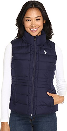 U.S. Polo Assn. Women's Quilted Vest with Sherpa Lining, Evening Blue, M