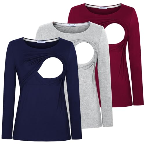 Bearsland Women's Nursing Shirt Long Sleeve Round Neck Breastfeeding Top,...