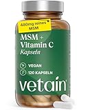 VETAIN MSM 1800mg + 300mg Vitamin C - 180 Kapseln - hochdosiertes Methylsulfonylmethan - vegan & ohne Zusätze - produziert in Deutschland