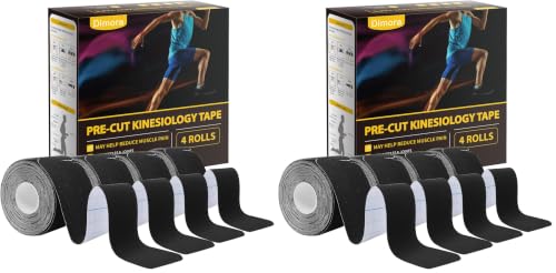 Image of Dimora Kinesiology Tape, 80 Count Precut Strips 4 Rolls, Original Cotton, 10 inch Elastic Athletic Tape for Muscle Pain Relief and Joint Support, Black (Pack of 2)