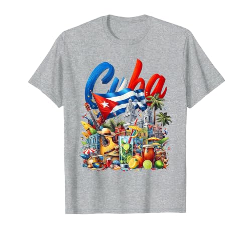 Cuba National Hispanic Heritage Month Cuban Flag T-Shirt, Men, Heather Grey, 3X-Large